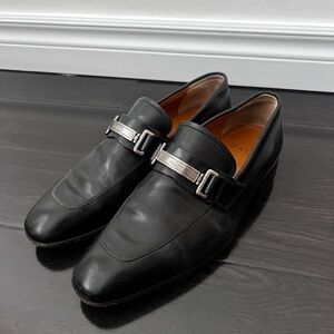 Men’s Bally Dress Loafers Black Leather with Silver Buckle